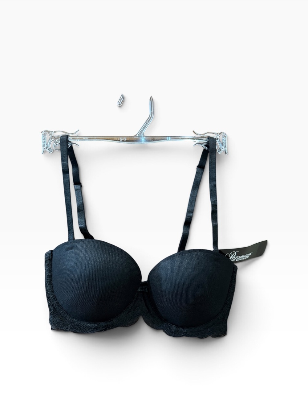 Paramour Perfect Strapless Bra 34B Black Underwire Lace Padded NWT